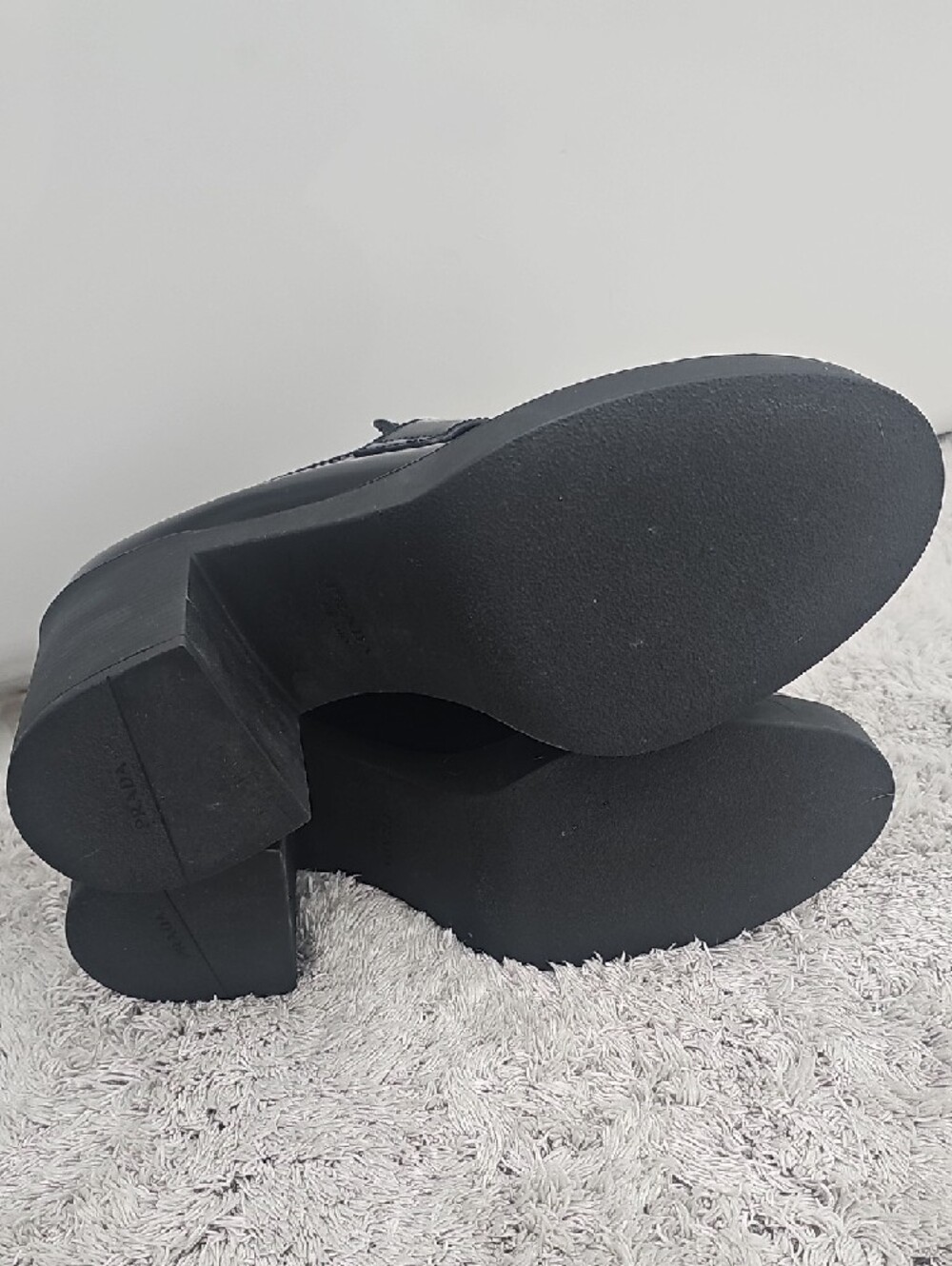 Prada Black Heeled Loafers with Silver Logo Triangle - Picture 10 of 10